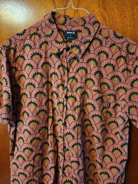 Men's Large Hurley Rincon Orange Fan Print Short Sleeve Button Down Shirt